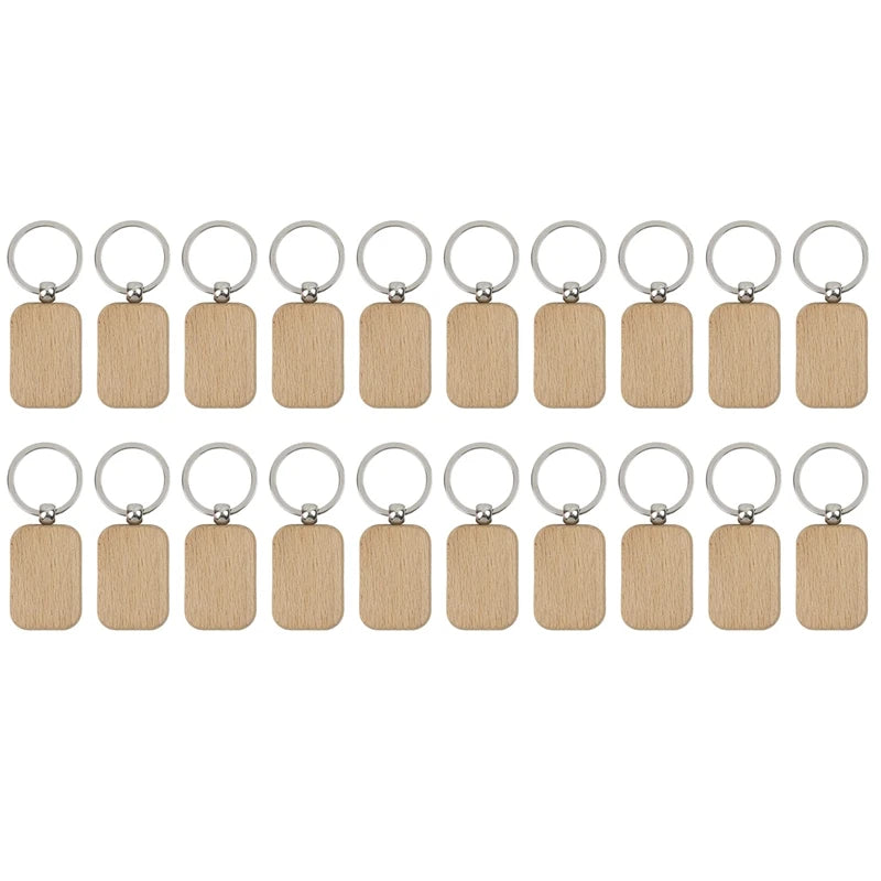 20Pcs Blank Wooden Keychain DIY Key Tag Anti-Lost Wood Gift