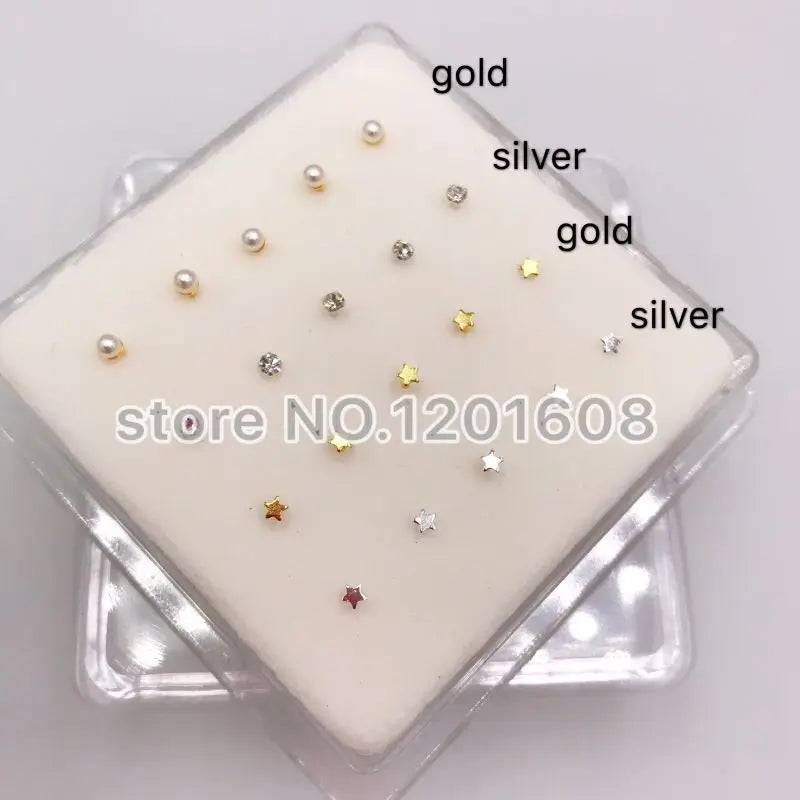 20Pcs/Box 925 Sterling Silver Mix Nose Studs Women Girls Gift Piercing Jewelry
