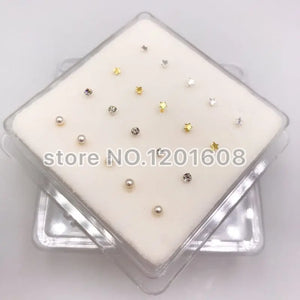 20Pcs/Box 925 Sterling Silver Mix Nose Studs Women Girls Gift Piercing Jewelry