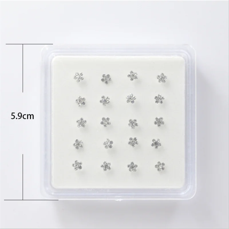 20Pcs Colored Crystal Flower Nose Rings Nose Studs For Women