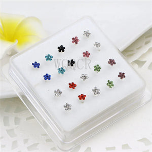 20Pcs/Box Colored Crystal Flower Nose Rings Nose Studs Body Piercing Jewelry