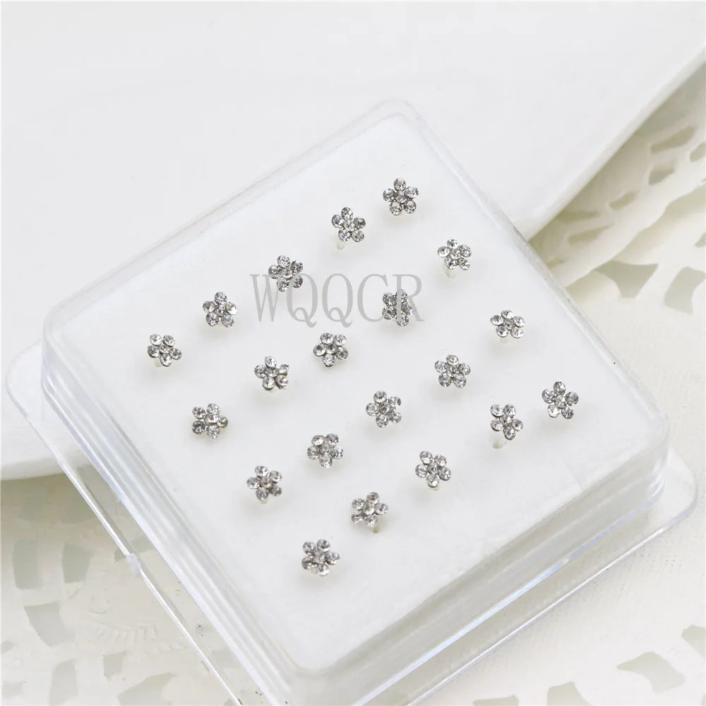 20Pcs/Box Colored Crystal Flower Nose Rings Nose Studs Body Piercing Jewelry