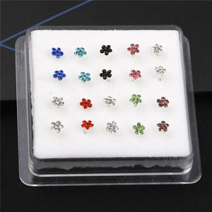 20Pcs/Box Colored Crystal Flower Nose Rings Nose Studs Body Piercing Jewelry