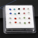 20Pcs/Box Colored Crystal Flower Nose Rings Nose Studs Body Piercing Jewelry