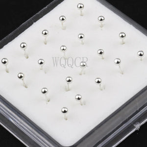 20Pcs Box Small Ball Nose Rings Piercing Studs 2.0mm 925 Silver