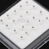 20Pcs Box Small Ball Nose Rings Piercing Studs 2.0mm 925 Silver