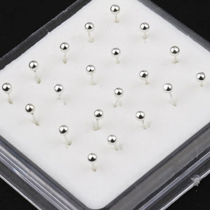 20Pcs Box Small Ball Nose Rings Piercing Studs 2.0mm 925 Silver