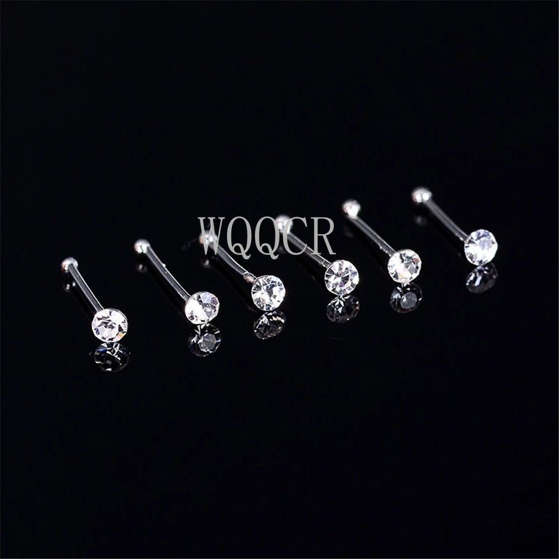 20Pcs/Box Straight Pin Nose Stud with End Ball Crystal Nose Piercing