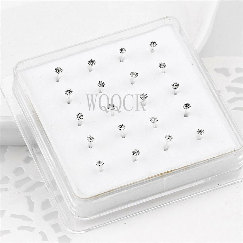 20Pcs Crystal Nose Studs Straight Pin Body Jewelry