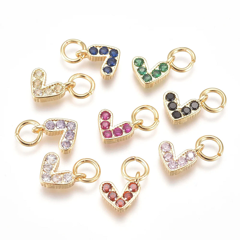 20Pcs CZ Heart Pendants 18K Plated 6x8x2mm