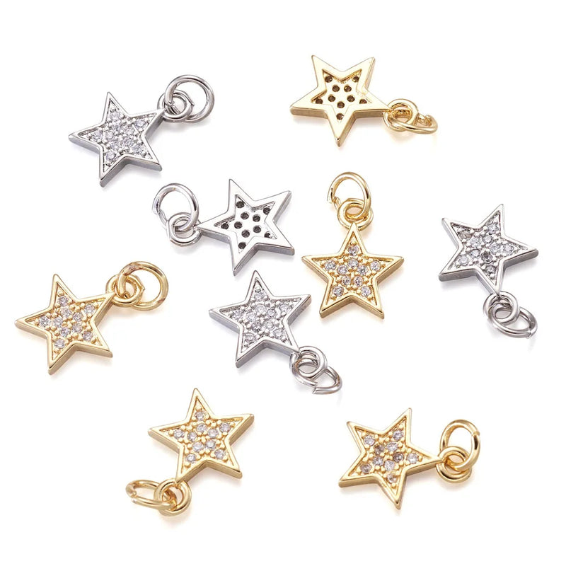 20Pcs Brass CZ Pendants Mixed Star Charms for DIY Jewelry Making