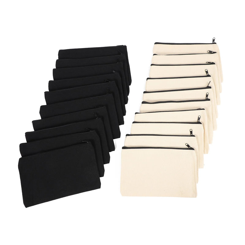 20Pcs Canvas Makeup Bags Zipper Pouch Blank DIY Craft Bags Cosmetic Pouch