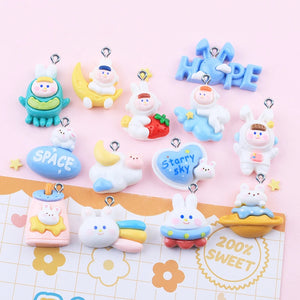 20Pcs Astronaut Rabbit Resin Charms DIY Keychain Earring Pendants