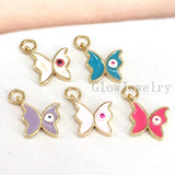 20Pcs Colorful Enamel Mini Butterfly Eye Neck Pendants Charms Jewelry
