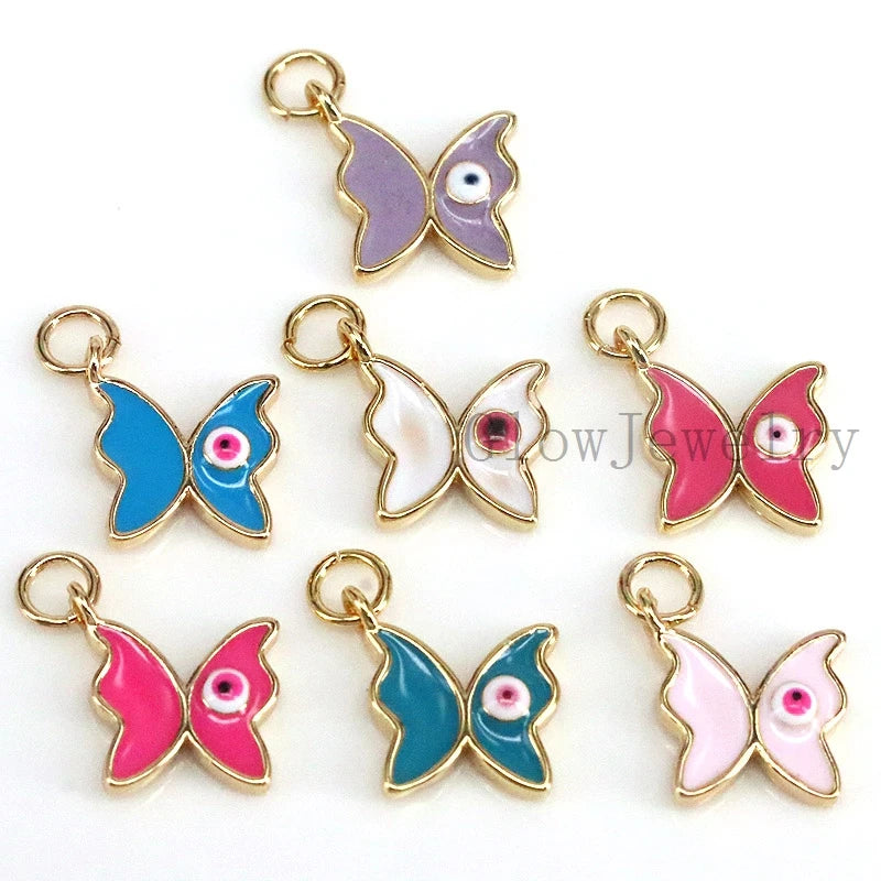 20Pcs Colorful Enamel Mini Butterfly Eye Neck Pendants Charms Jewelry