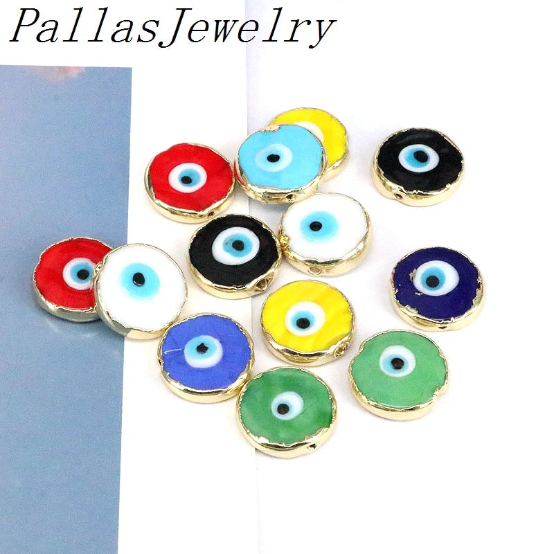 20Pcs Mixed Colors Flat Round Eye Lampwork Charm Beads