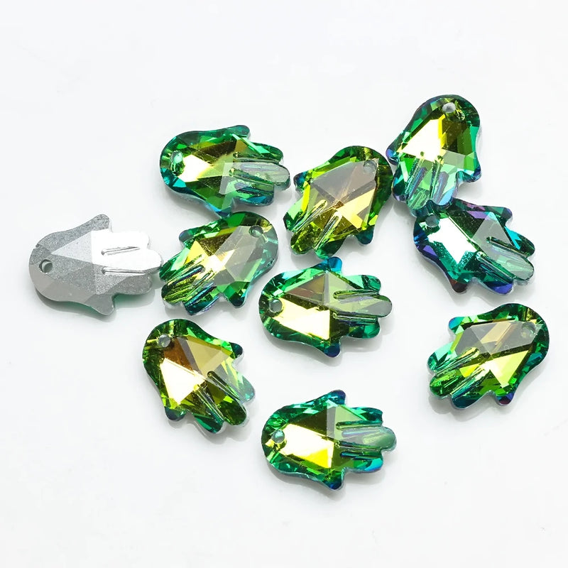 20Pcs Crystal Hand Shape Glass Beads Palm Pendant Gems for DIY Jewelry Making