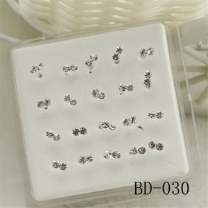 20Pcs Crystal Nose Rings Women's Piercing 925 Silver Needles Body Piercings