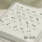 20Pcs Crystal Nose Rings Women's Piercing 925 Silver Needles Body Piercings
