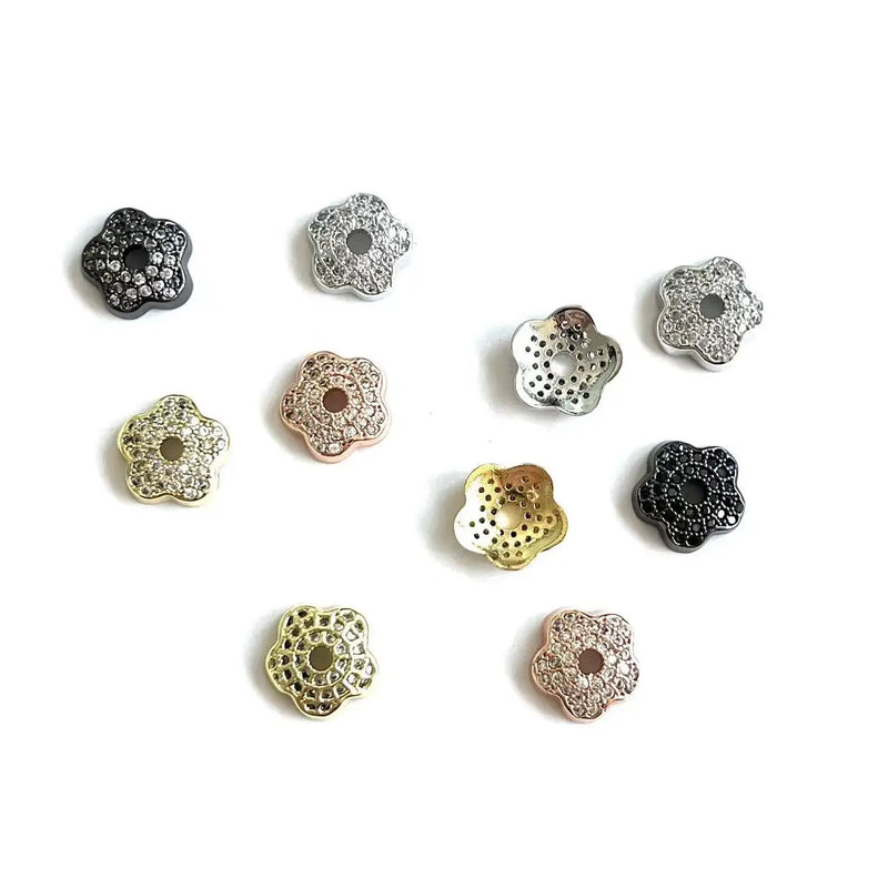 20Pcs CZ Flower Spacer Copper Jewelry Finding for Women Girl Bracelet Making