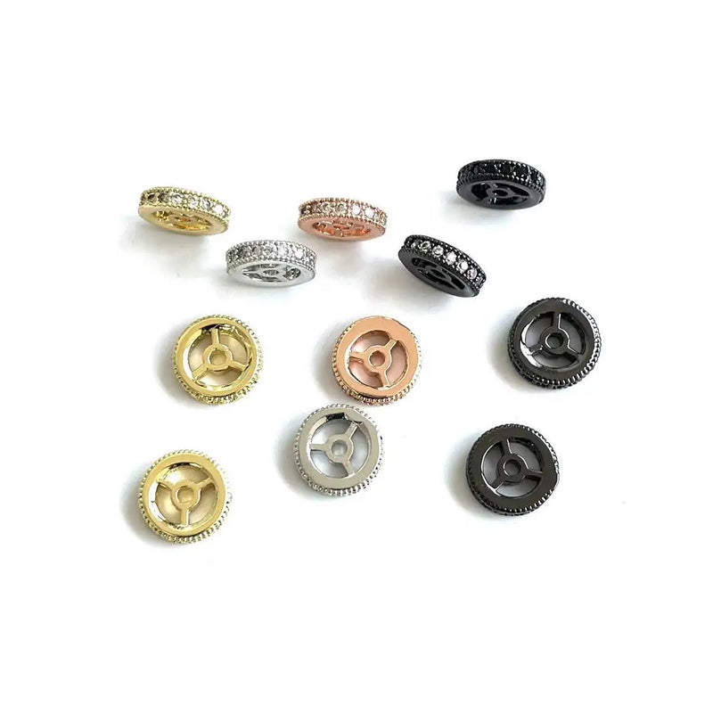 20Pcs CZ Pave Wheel Spacer 9.6x2.5mm Brass Jewelry Finding for Bracelet Necklace