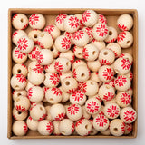 20Pcs DIY Christmas Wooden Bead Crafts Snowflake Printed Beads