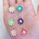 20Pcs Enamel Sun Flower Smiley Charms Pendant Jewelry For Girls