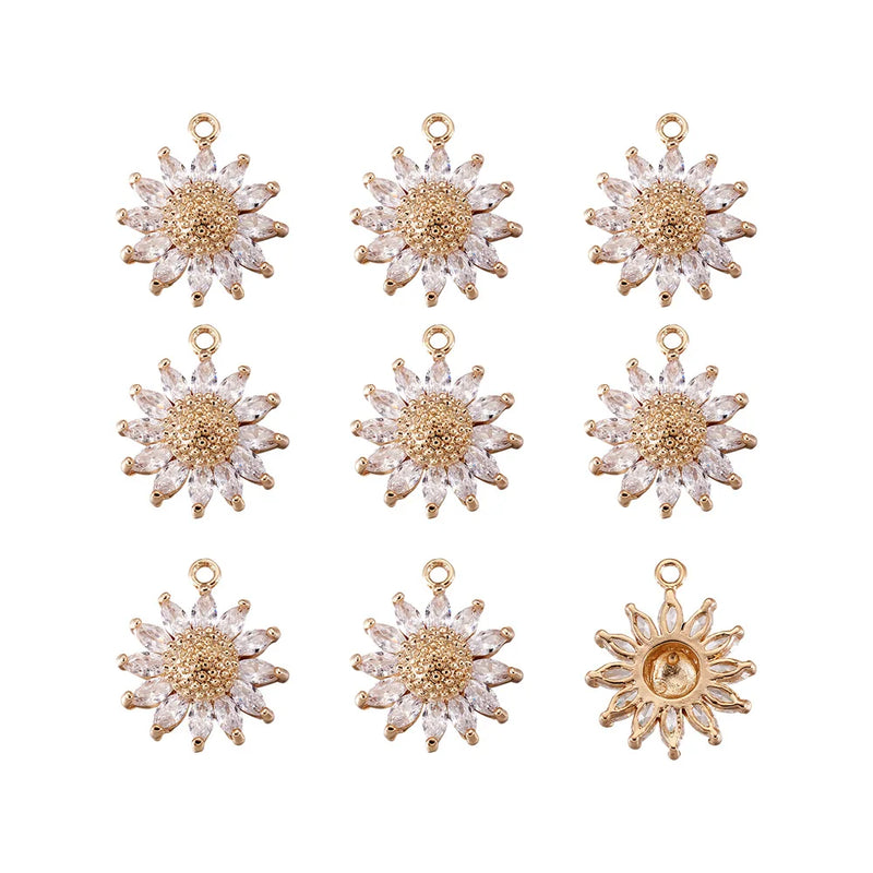 20Pcs Daisy Flower Charms CZ Pendants 18K Plated Jewelry Findings