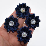 20Pcs Dark Petaled Satin Ribbon Flowers with AB Rhinestone Button