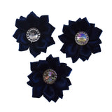 20Pcs Dark Petaled Satin Ribbon Flowers with AB Rhinestone Button