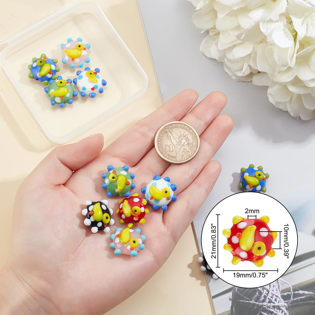 20Pcs Duck Pattern Lampwork Beads for DIY Jewelry Making