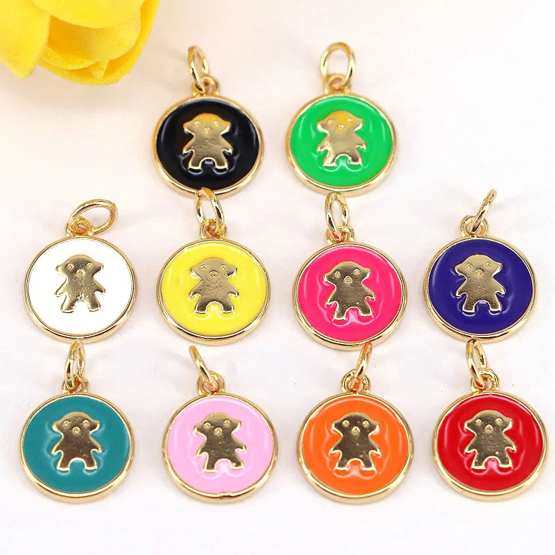 20Pcs Enamel Animal Disc Pendant Plated Charm for Bracelet/Necklace