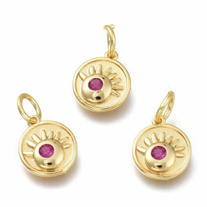20Pcs Brass CZ Flat Round Charms DIY Pendants Necklace Supplies