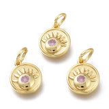20Pcs Brass CZ Flat Round Charms DIY Pendants Necklace Supplies