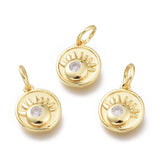 20Pcs Brass CZ Flat Round Charms DIY Pendants Necklace Supplies