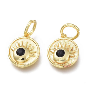 20Pcs Brass CZ Flat Round Charms DIY Pendants Necklace Supplies