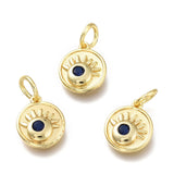 20Pcs Brass CZ Flat Round Charms DIY Pendants Necklace Supplies
