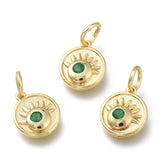 20Pcs Brass CZ Flat Round Charms DIY Pendants Necklace Supplies