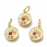 20Pcs Brass CZ Flat Round Charms DIY Pendants Necklace Supplies