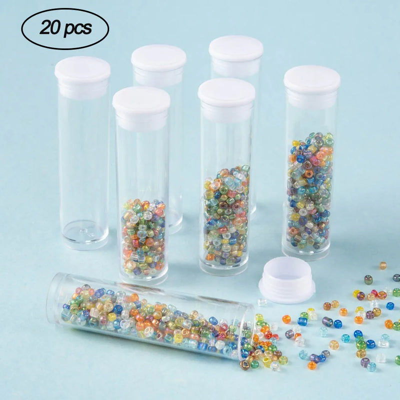 20Pcs Flat-Bottomed Tube Plastic Bead Containers Jewelry Storage Bottles