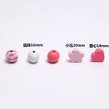 20Pcs Girls Pink Flowers Round Wooden Beads DIY Bracelet Accessories