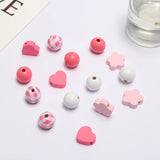 20Pcs Girls Pink Flowers Round Wooden Beads DIY Bracelet Accessories
