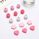 20Pcs Girls Pink Flowers Round Wooden Beads DIY Bracelet Accessories