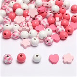 20Pcs Girls Pink Flowers Round Wooden Beads DIY Bracelet Accessories