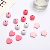 20Pcs Girls Pink Flowers Round Wooden Beads DIY Bracelet Accessories