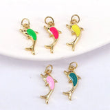 Gold Enamel Dolphin Pendant - CZ Micro Pave Dolphin Charms