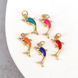 Gold Enamel Dolphin Pendant - CZ Micro Pave Dolphin Charms