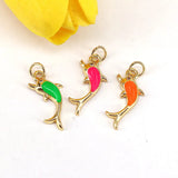 Gold Enamel Dolphin Pendant - CZ Micro Pave Dolphin Charms