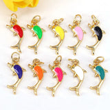 Gold Enamel Dolphin Pendant - CZ Micro Pave Dolphin Charms