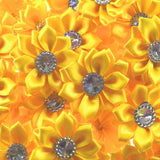 20Pcs Satin Ribbon Flowers with Rhinestone Button for Hair Accessories DIY